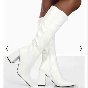Knee high faux pu leather block heel boots